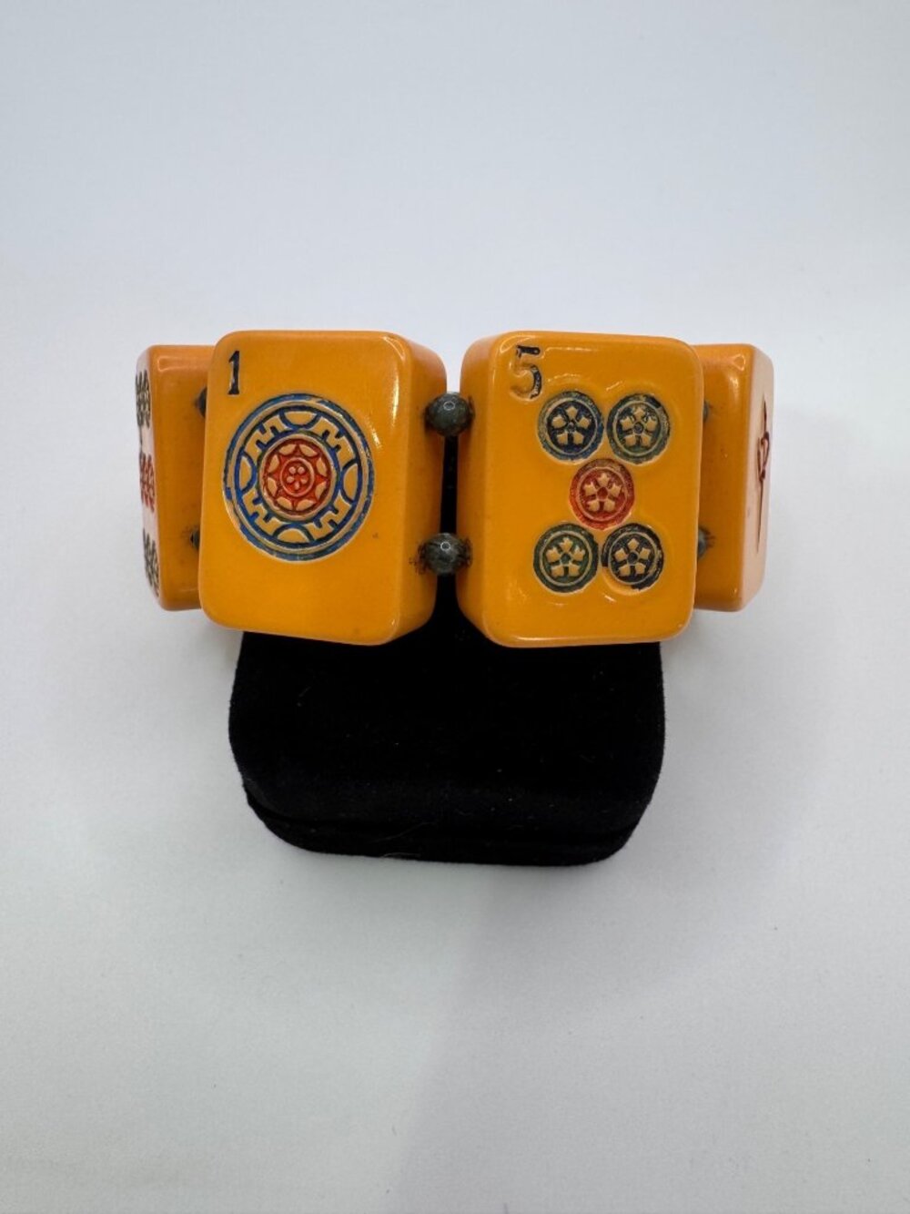 Artisan Bakelite Mahjong Bracelet 925 Sterling Serpentine Signed Vintage